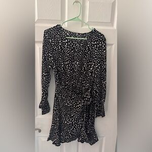 Black and White Patterned Wrap Dress